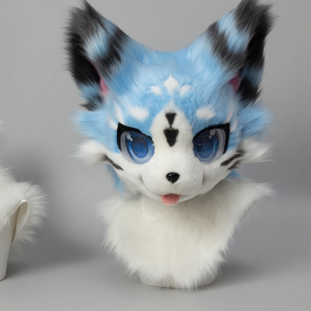 Ice Blue Wolf Fursuit Head with Frost Markings