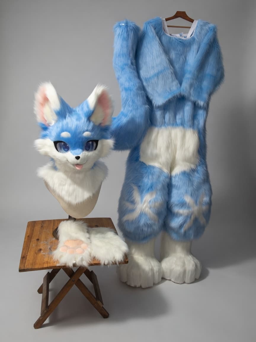 Blue and White Arctic Fox Full Fursuit with Frost Markings