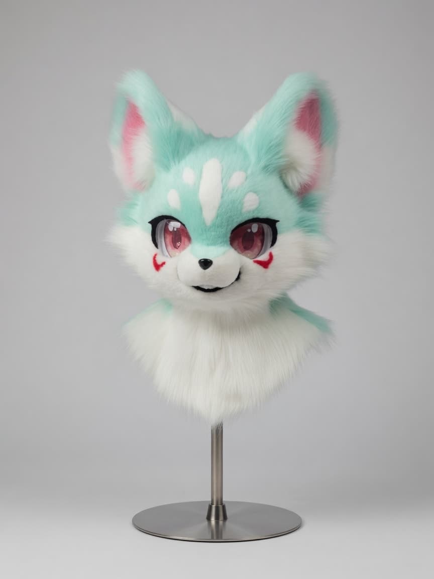 Mint Green Kemono Fursuit Head with Blush Markings