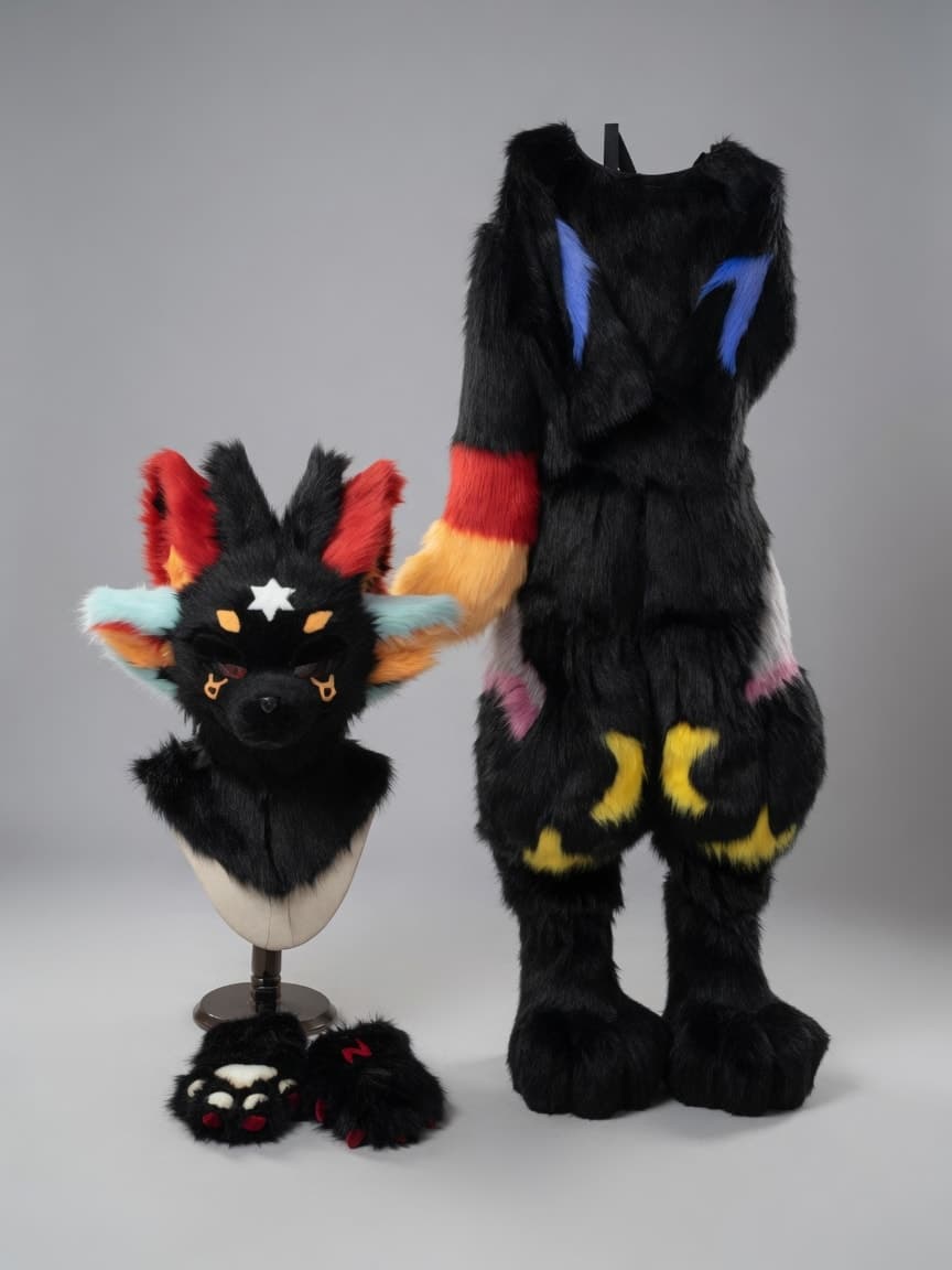 Black and Red Wolf Full Fursuit with Star Marking