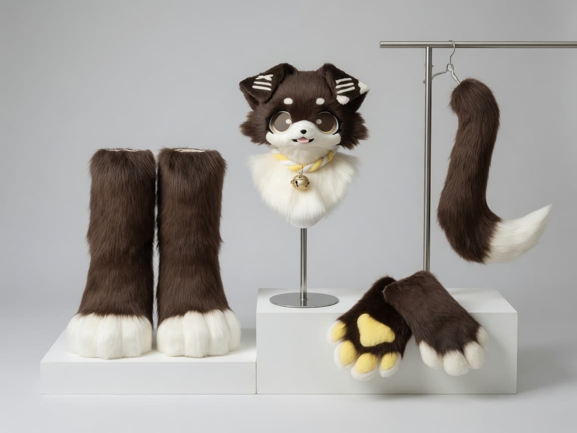 Chocolate Brown Puppy Partial Fursuit with Bell Collar