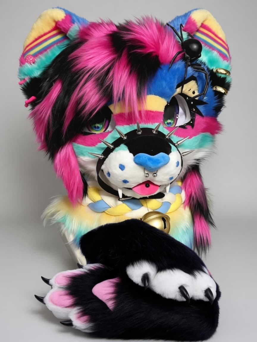 Rainbow Scene Fursuit Head and Handpaws with Bell Collar