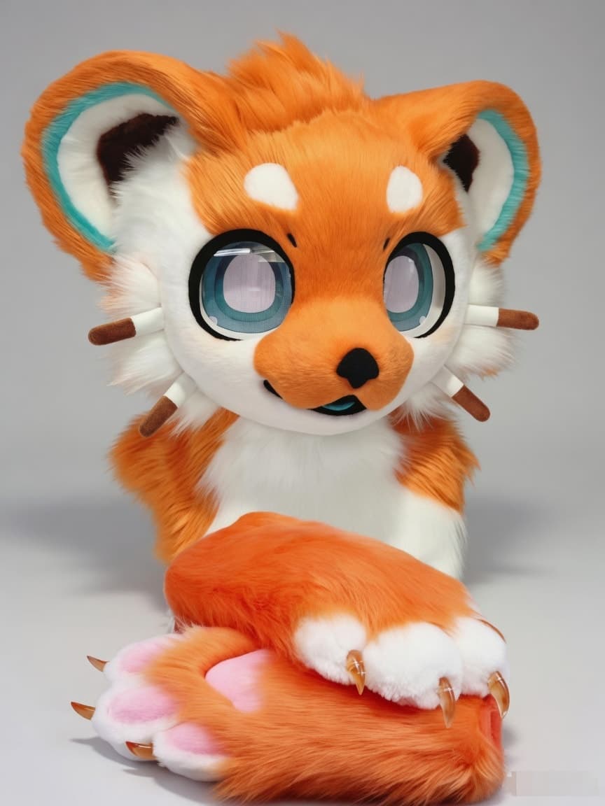 Orange and Teal Fox Fursuit Head and Handpaws with Whiskers