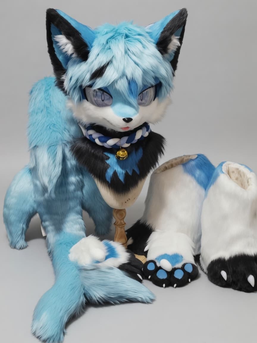 Ice Blue Wolf Fursuit with Braided Bell Collar