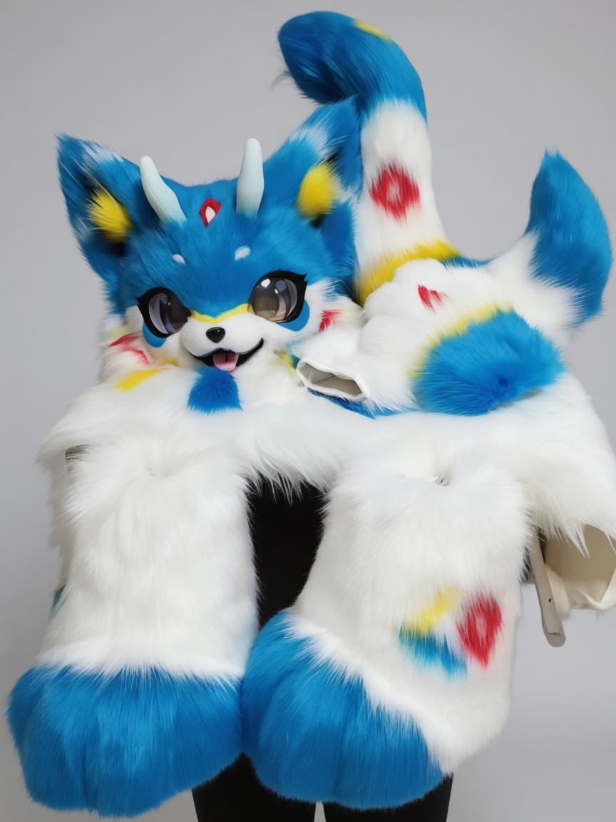 Bright Blue Kemono Fursuit with Diamond Markings