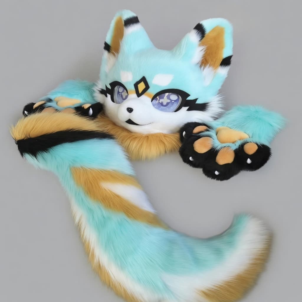 Mint and Gold Fox Partial Fursuit with Gem Marking