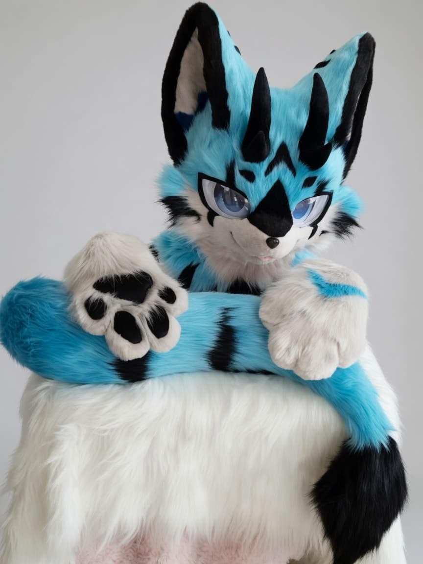 Teal Tiger-Striped Fursuit with Black Markings