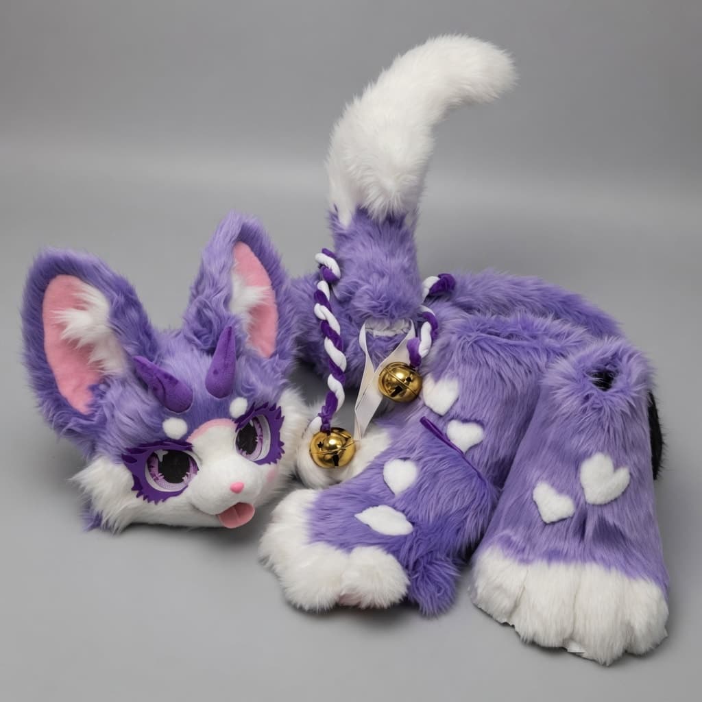 Lavender Fox Fursuit with Spiral Horns and Bells